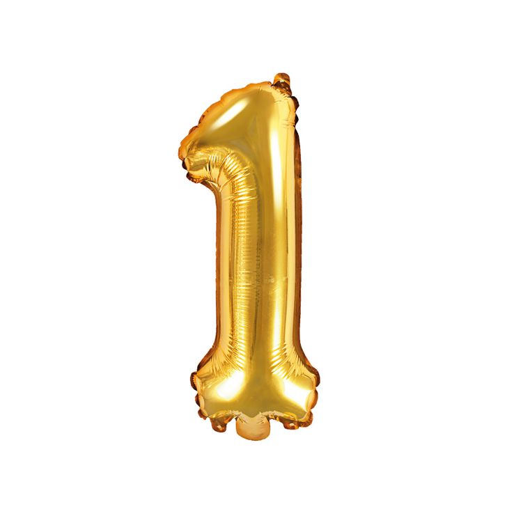 Balón PartyDeco - Číslo 1 (zlatý) 35cm
