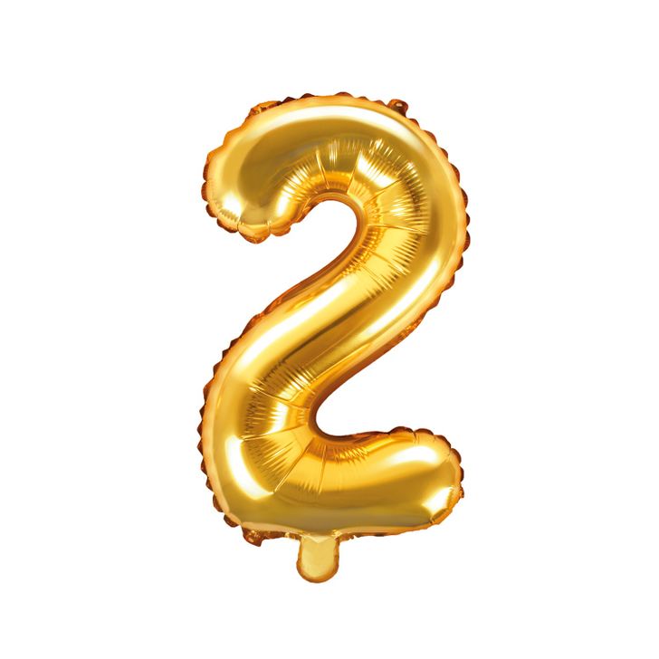 Balón PartyDeco - Číslo 2 (zlatý) 35cm