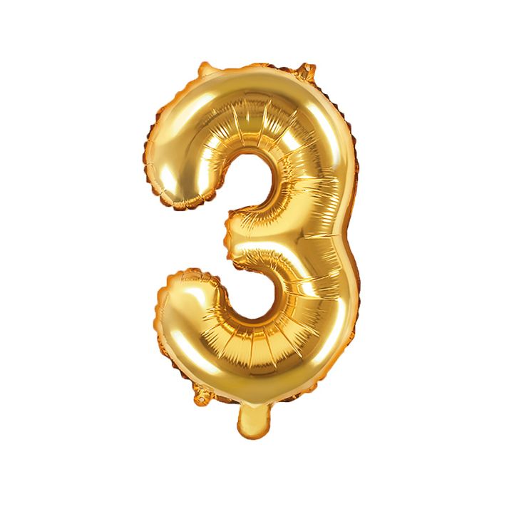 Balón PartyDeco - Číslo 3 (zlatý) 35cm