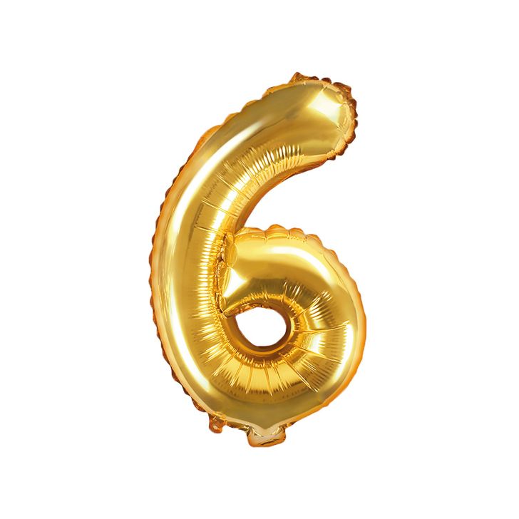 Balón PartyDeco - Číslo 6 (zlatý) 35cm