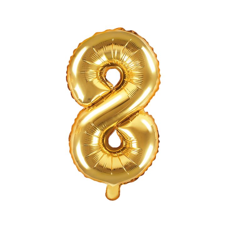 Balón PartyDeco - Číslo 8 (zlatý) 35cm