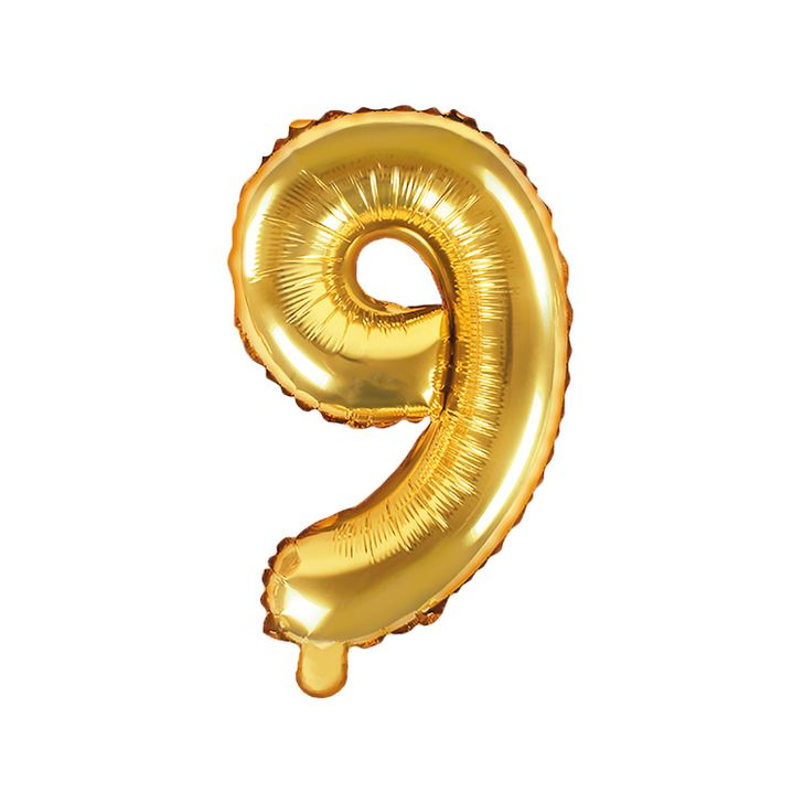 Balón PartyDeco - Číslo 9 (zlatý) 35cm