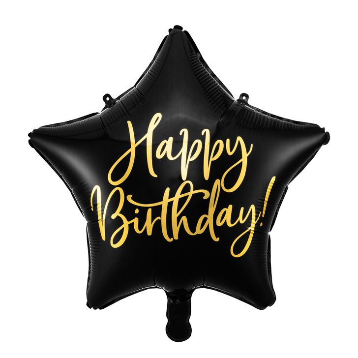 Balón PartyDeco - Hviezda Happy Birthday (čierny) 40cm