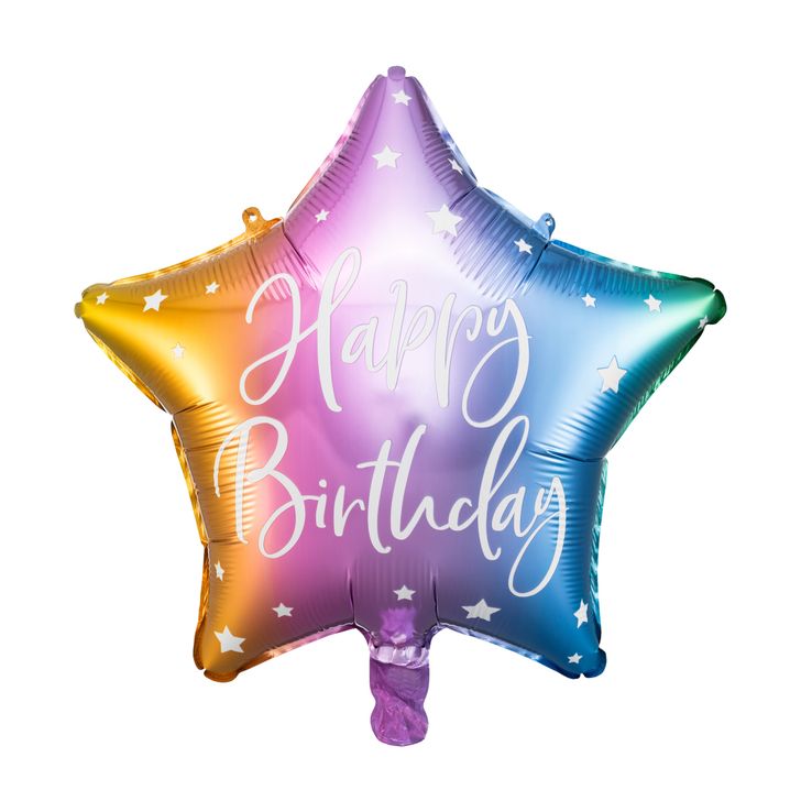 Balón PartyDeco - Hviezda Happy Birthday (farebný) 40cm
