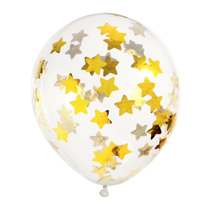 Balón s konfetami PartyDeco - Hviezdičky (zlaté) 30cm (6ks)