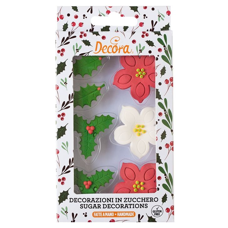 Jedlá dekorácia Decora z cukru - Cezmína a vianočná ruža (7ks)