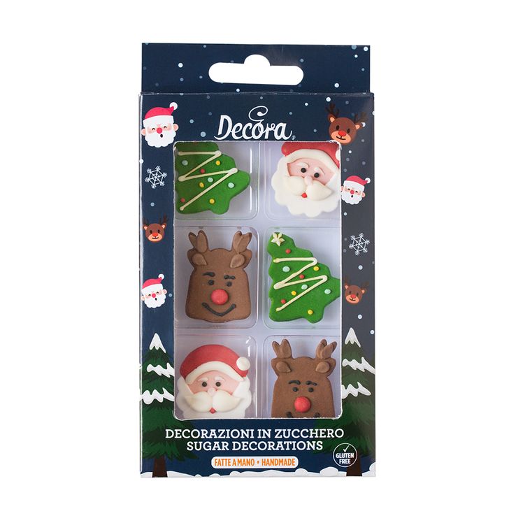 Jedlá dekorácia Decora z cukru - Santa, stromček, sobík (6ks)