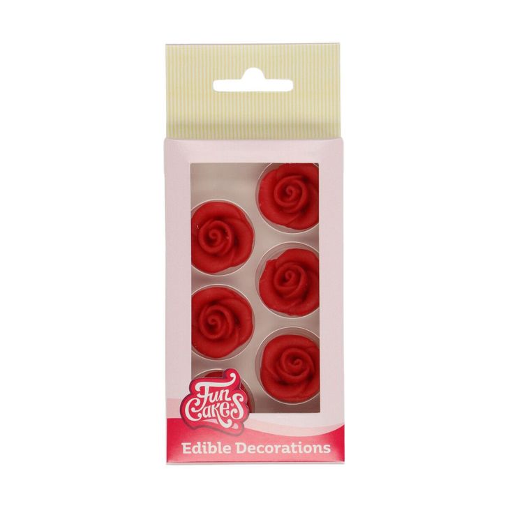Jedlá dekorácia FunCakes z marcipánu - Ruže červené 6ks