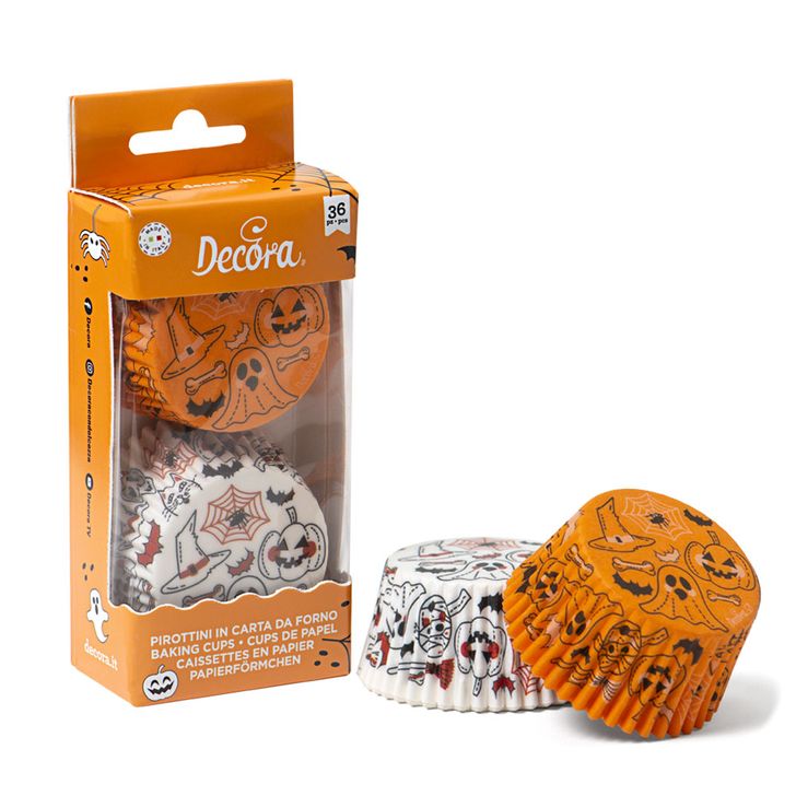 Košíčky na muffiny Decora - Halloween bielo-oranžové (36ks)