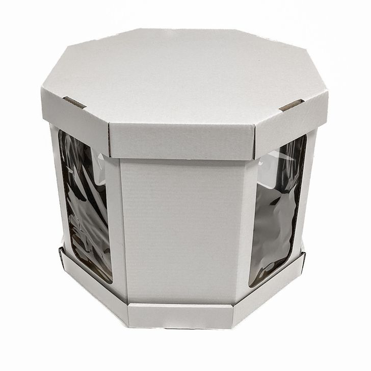 Krabica tortová osemuholník s okienkami 41x41x35cm - Biela