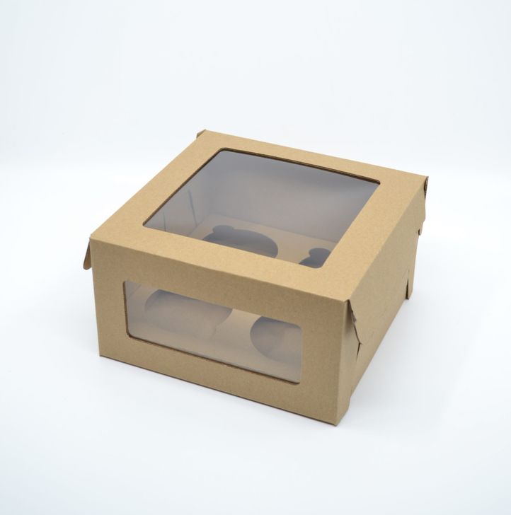 Krabička na cupcakes s okienkom 180x180x100mm - hnedá