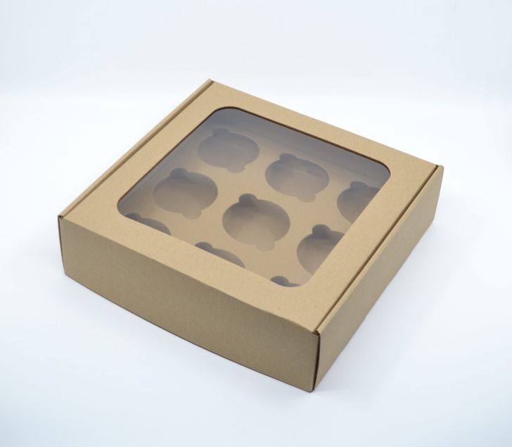 Krabička na cupcakes s okienkom 250x250x70mm - hnedá