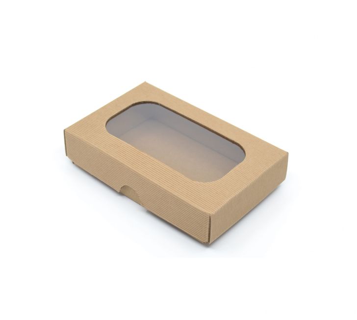 Krabička s okienkom 150x100x35mm - hnedá vlnka