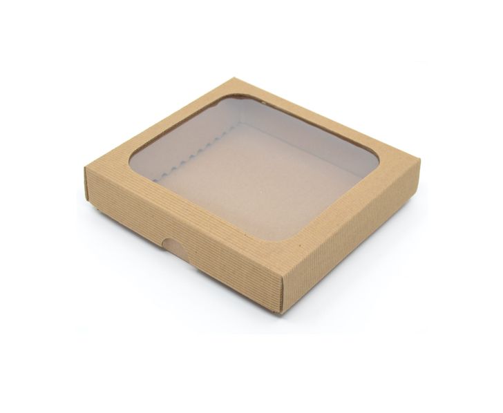 Krabička s okienkom 150x150x35mm - hnedá vlnka