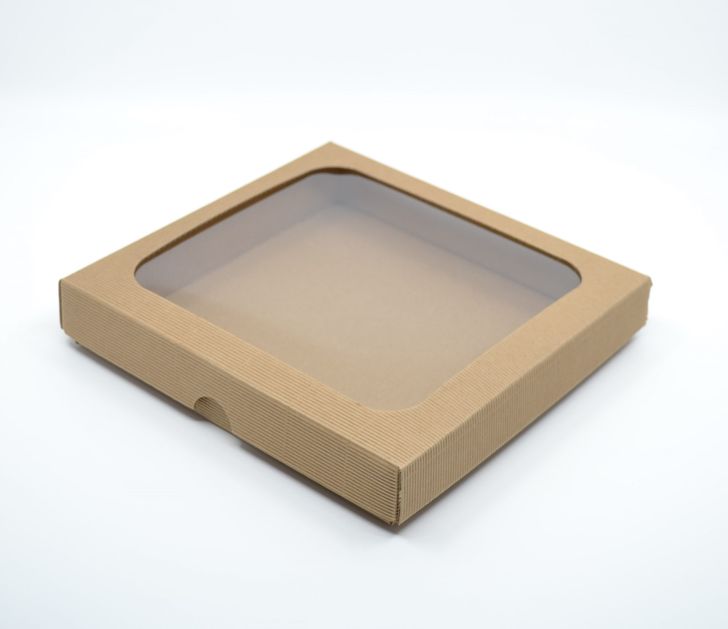 Krabička s okienkom 200x200x35mm - hnedá vlnka