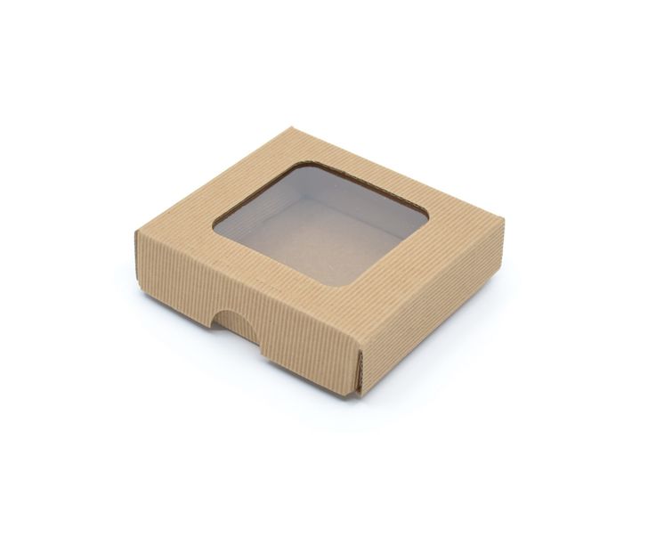 Krabička s okienkom 90x90x25mm - hnedá vlnka