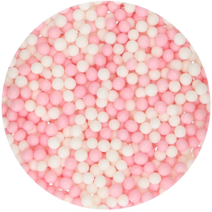 Posyp FunCakes - Jemné perličky ružovo-biele (Soft Pink/White) 60g