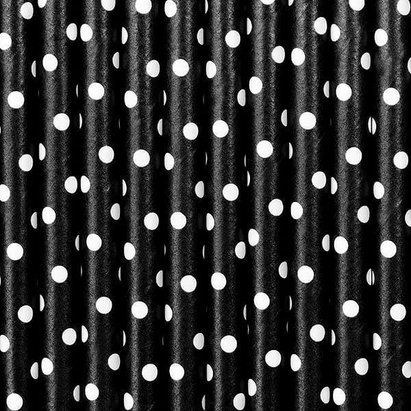 Slamky papierové - Čierne s bielymi bodkami (10ks)