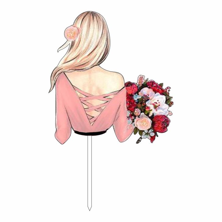 Zápich - Dievča v ružovom s kyticou