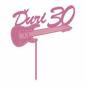 Zápich - Gitara elektrická s menom a vekom (typ 2) - Ružová zrkadlová+gravír