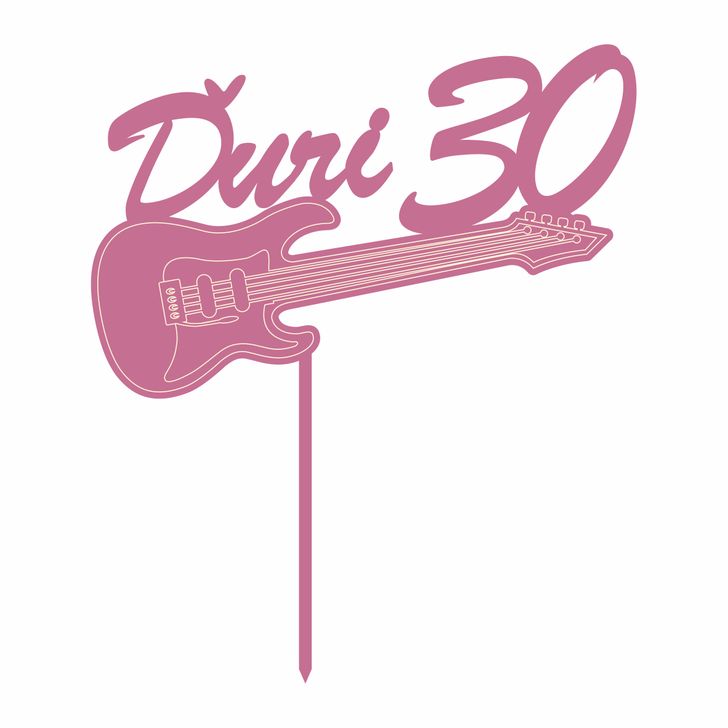 Zápich - Gitara elektrická s menom a vekom (typ 2) - Ružová zrkadlová+gravír