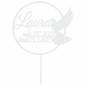 Zápich - Meno s dátumami v kruhu s holubicou - Biela lesklá